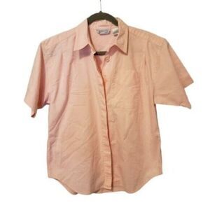 Ashley Hill Womens Sz M Pink  Solid Short Sleeve Button Down Shirt